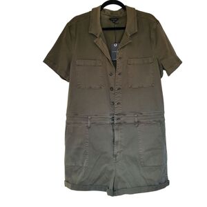 Lucky Brand Shortalls XL Olive Green NWT Workwear Inspired Onesie Military Scout